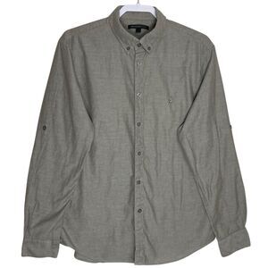 John Varvatos Mens Large Shirt Gray Green Button Up Peace Sign Long Sleeve Soft